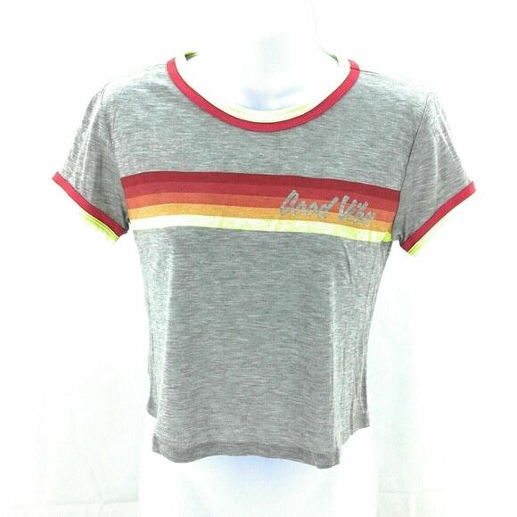 23 Love Street Tops - 23 Love Street Gray Short Sleeve Crop Top - Junior's Size Large - Chic Trendy